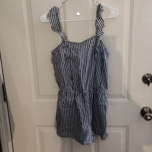 Blue and white shorts jumper.